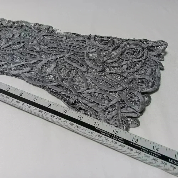 SOULMATES Hand Crochet 3/4 Bell Sleeve 3pc Evening gown. Silver with beading. XL - Picture 10 of 16